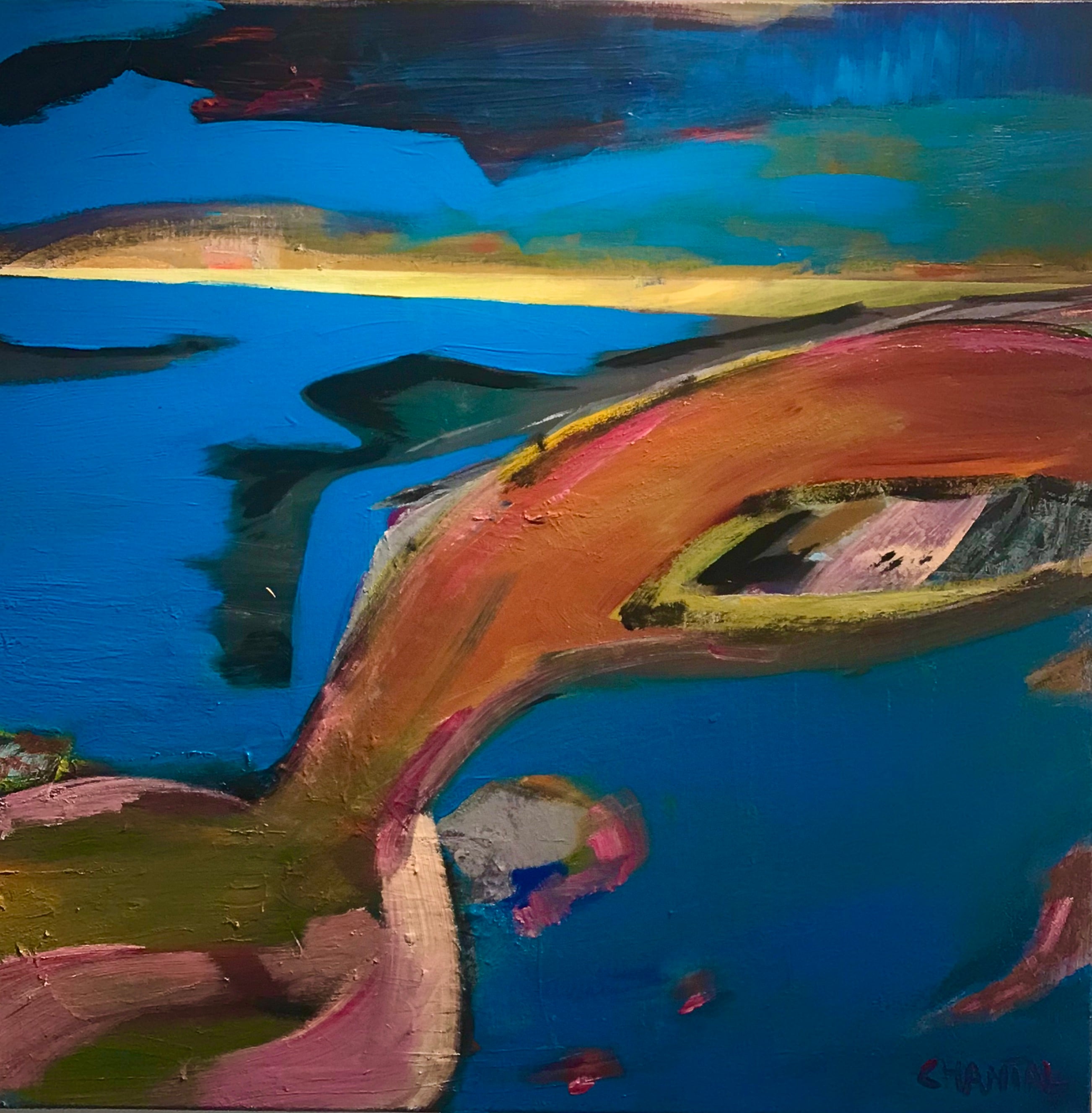 kunst, maleri, glubskhed, blå, turkis, landskab, ekspressiv,art, painting, ferocity, blue, turquoise, landscape, expressive, Chantal Jonassen