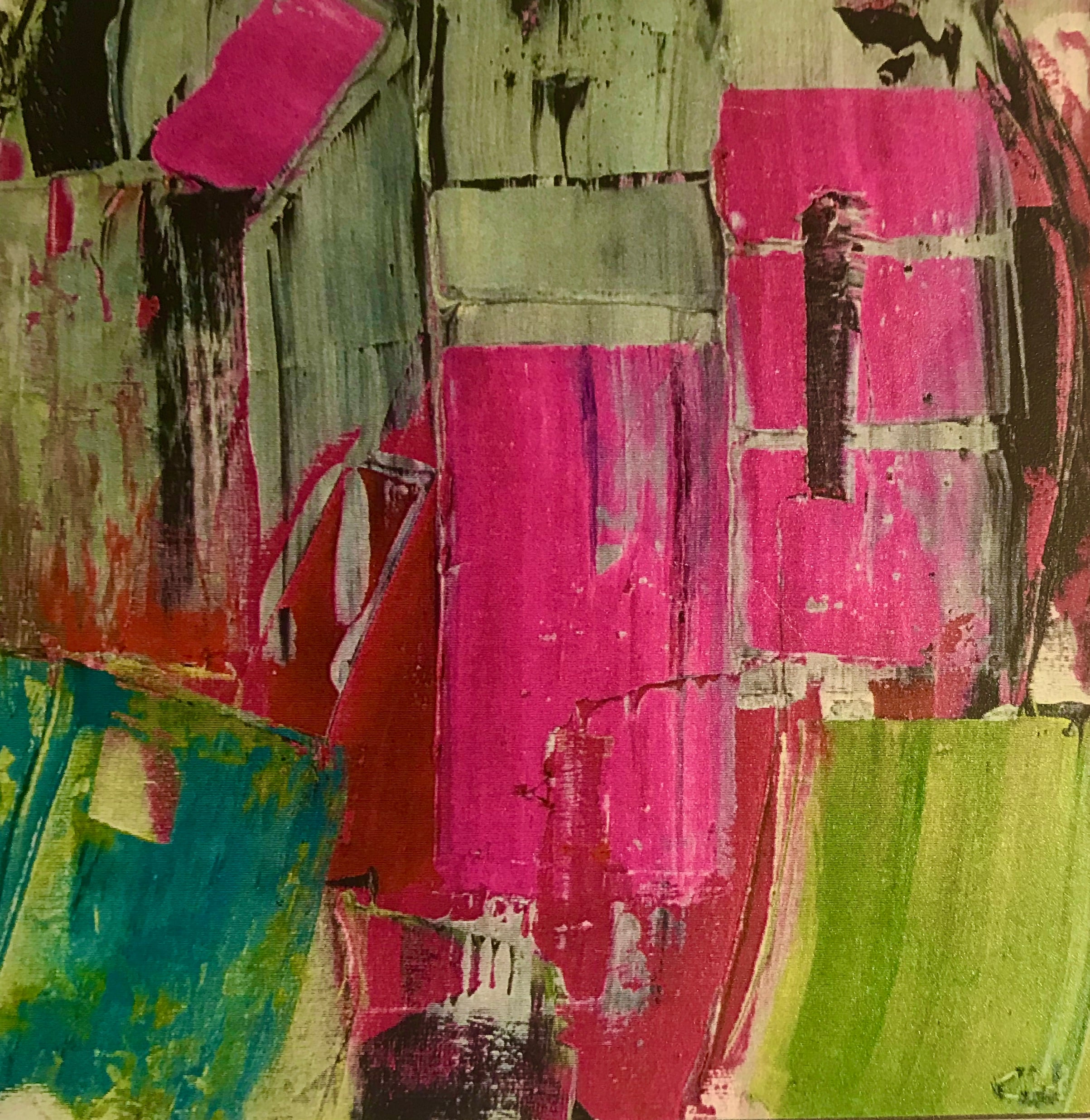 Chantal Jonassen, huse, pink, grøn, kunst, maleri, houses, pink, green, art, painting