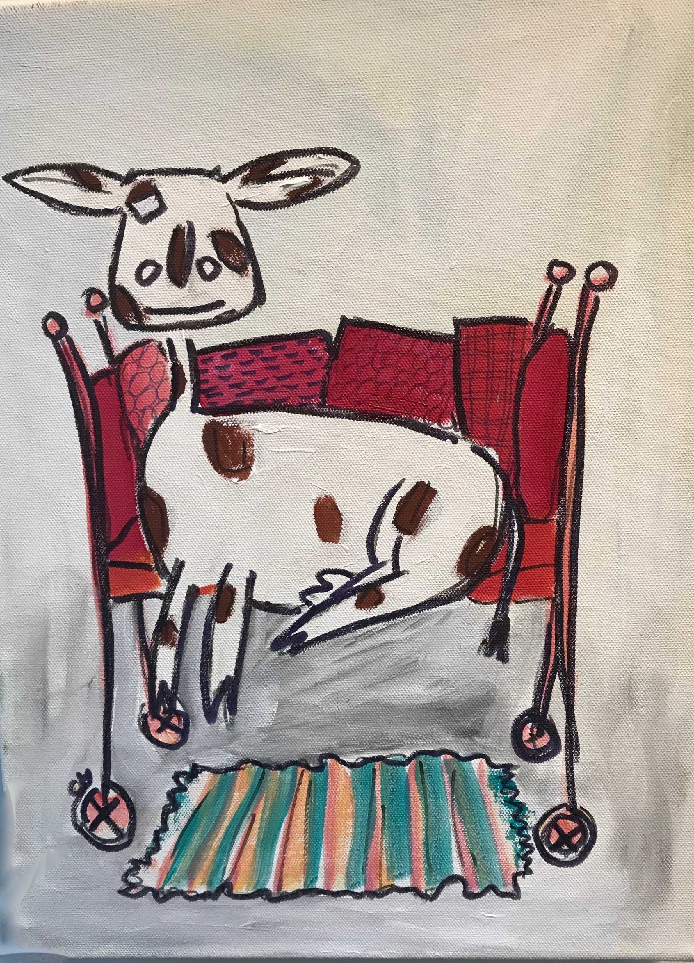 Chantal Jonassen, enfantd´art, menneskeliggjorte dyr, , maleri for børn og barnlige sjæle, Danmark, humor, naivistisk, kunst,humanized animals, , painting for children and childish souls, Denmark, humor, naive, art, ko, vache, cow, børn, enfant, children, maleri, painting, Chantal Jonassen, art, kunst, naivisme, børge mogensen so