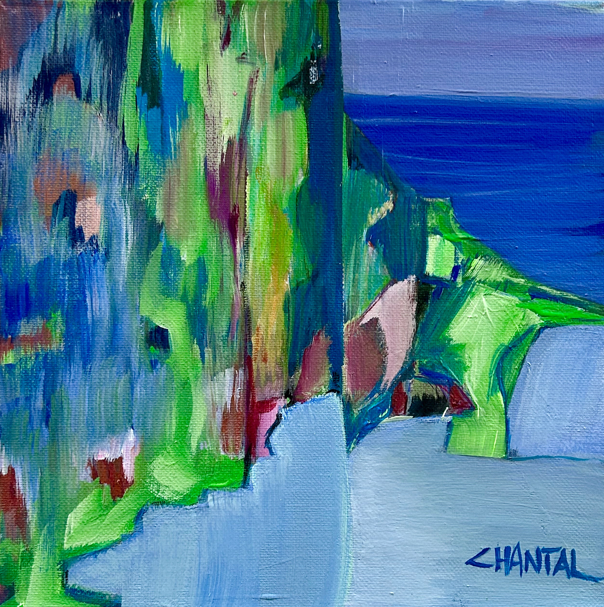 Chantal Jonassen, galleri, Mols, Rønde, Syddjurs, art, kunst, maleri, painting, Bilder, ekspressiv, foldet kyst, landskab, kobolt, 