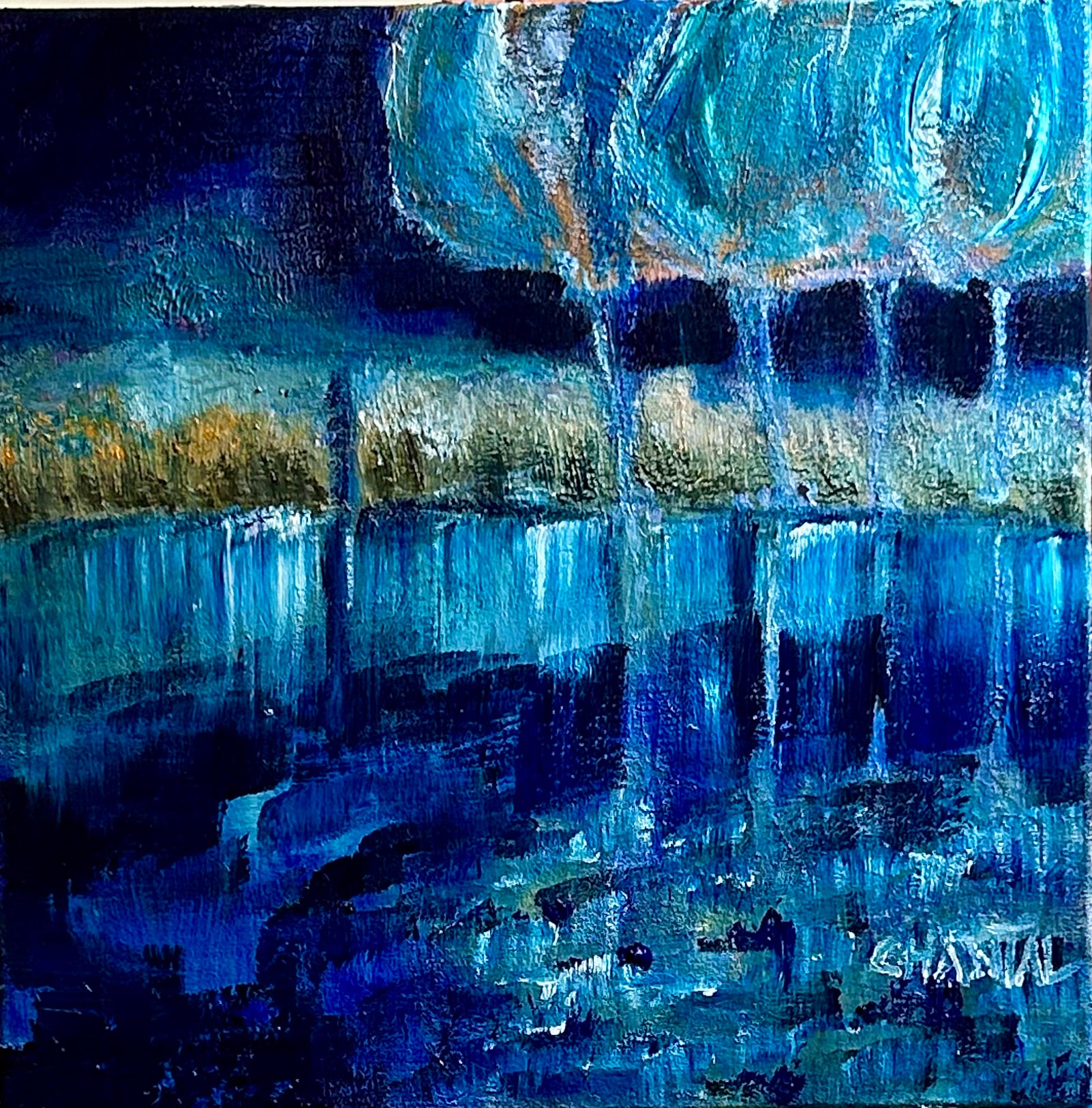 Chantal Jonassen, galleri, Mols, Rønde, Syddjurs, natur, spejling,blå, blue, blånat, night