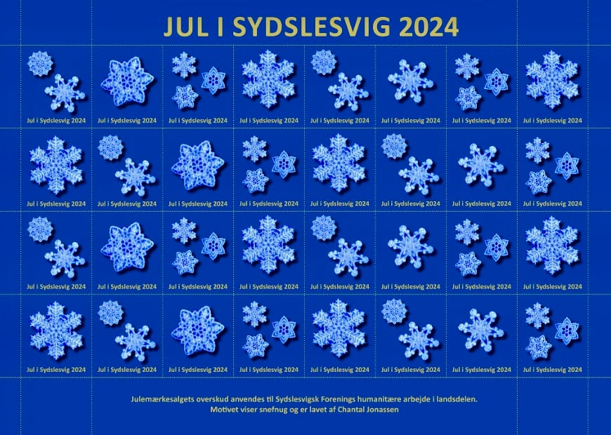 Chantal Jonassen, julemærker, Danmark, Sydslesvig, Christmas stamps,  art, kunst, 32 julemærker, A4 size, 2024, snefnug