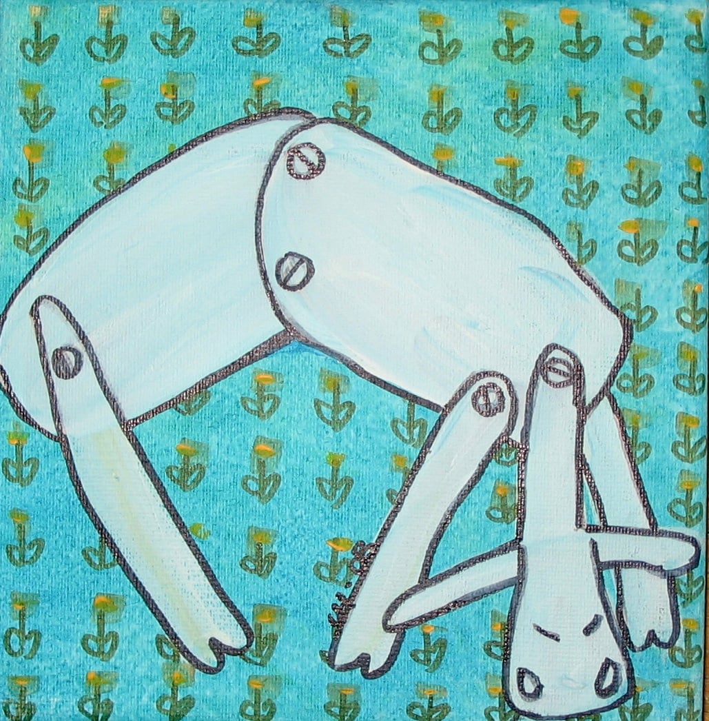 Chantal Jonassen, enfantd´art, menneskeliggjorte dyr, , maleri for børn og barnlige sjæle, Danmark, humor, naivistisk, kunst,humanized animals, , painting for children and childish souls, Denmark, foldedyr, kartondyr,stuffed animals, cardboard animals,, retro,  humor, naive, art